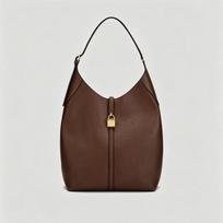 Vintage Lock Bucket Bag Large Capacity Commuter Tote PU Leather Single Shoulder Women PU Coffee brown
