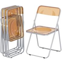 Lot Of 4 Folding Chairs In Acrylic And Steel, Portable Folding Chairs For Home, Dining Room, Oranges