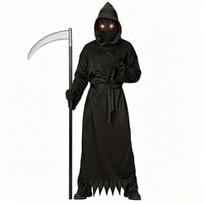 Halloween Grim Reaper Costume Vampire Cosplay Set Scary Red Eye Scythe Outfit Role Play Kids XL black