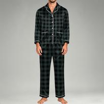 Men's Pajama Set Long Sleeve Button-Down Top and Pants Set for Home Sleepwear XXXL black