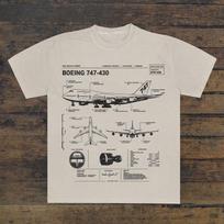 Boeing 747-430 Blueprint T-Shirt, Aviation Technical Drawing Tee M black