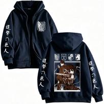 Anime Attack on Titan Mikasa Ackerman Eren Jaeger Zipper Hoodies Men Clothing Fashion Long Sleeves Zip Up Sweatshirts Jackets L black