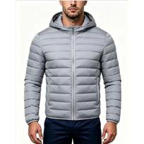 Men S Winter Hooded Short Cotton Puffer Jacket Casual Warm Coat XXL pilka
