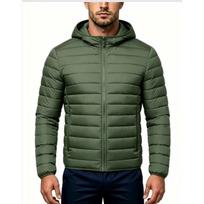 Men S Winter Hooded Short Cotton Puffer Jacket Casual Warm Coat L žalia