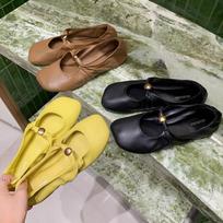 Kink Small Gold Buckle Fashionable Apple Head Soft Waxy Flat-soled Single Shoes Women's Retro Ballet Shoes 40 ruda