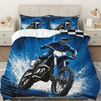 Blue Motocross Bedding Set 3D Print Duvet Cover Pillowcase Set Soft And Durable Fabric For Kids Boys Bedroom Decor (as the picture,AU Double(180x210cm)) black