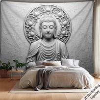 Buddha Statue and Lotus Flower Digital Printing Polyester Wall Tapestry Suitable for Use In Living Rooms Bedrooms Bars and Party 130X150CM