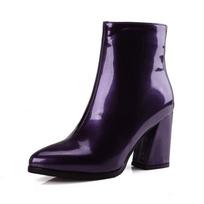 Aukštakulniai Ankle Boots Moterims 7cm Kvadratinis Kulnas Ankle Boots Seksualūs Apvalus Pirštas Odiniai Su Užtrauktuku Moteriški Trumpi Batai Cross Dressing Avalynė 40 black
