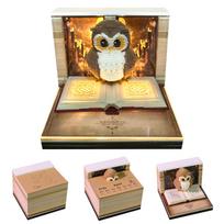 3D Memo Pad Custom Notepad Cute Owl Magic Calendar Paper Cut Bookmark Castle Light Box Kawaii Stationery Birthday Christmas Gift beige