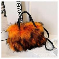 Fashion new versatile long-haired tote bag women's large-capacity versatile shoulder bag contrasting color soft waxy bag oranžinė