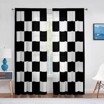 Geometric Abstract Drapes Chess Checkerboard Drapes for Bedchamber Livingroom Space Floor - to - ceiling WindowsSpaciousSize2panels 140W160H(CM)55x63in&Grommet Top gray
