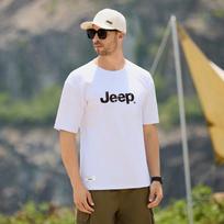 JEEP Men's 100% Cotton Loose Fit Round Neck Short Sleeve T-Shirt L white