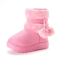 Cross-border classmates hairball snow boots thickened children's boots warm cotton shoes 34 rožinė