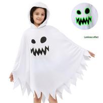 Children's White Luminous Ghost Skull Halloween Costume Cape Large black