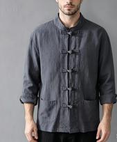 Vyriškas Kinų stiliaus Retro medvilnės ir lino marškinys su stovinčia apykakle, didelio dydžio, ilgomis rankovėmis, Tang stiliaus 5XL gray