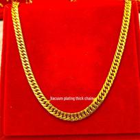 24k Gold Plated Thick Necklace - 50CM Copper Imitation, Unisex, Vacuum Electroplating Electroplated varis