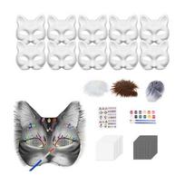 Therian Kit Masque Blank Diy Hand Painted Half Face Cat Fox Masque Matches the image,C white