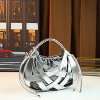 Woven Hollow-Out Bucket Tote Bag Women PU Leather Adjustable Shoulder Strap Casual Daily Use 6 Colors Silver black