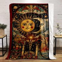 Sun and Moon Tarot Mystical Art Blanket Flannel blanket for bedroom, living room, sofa, and nap sofas. 80x120cm(31*47in) black