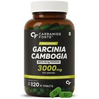 Carbamide Forte Garcinia Cambogia 3000mg 60% HCA with Piperine 6mg | Weight Loss Supplement 120 Veg Tablets black