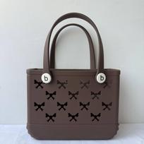 EVA Bow Cutout Tote Easy to Clean Perforated Handbag Small Rubber Seaside for Girls, Coffee gray