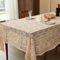 Rural Style Cotton Knit Dining Desk Mat American Retro Woven Hollow Lace Tablecloth Anti Slip Wear Resistant Beige Tables Mat 60x60cm