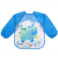 0-3 Years Baby Waterproof Anti-dirty Bib Long Sleeve Art Painting Apron Strap Smock Soft Feeding Bib Cartoon Kindergarten Gown OneSize blue