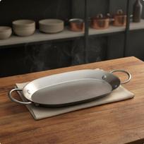 Ovali padavimo lėkštė su rankenomis Nerūdijančio plieno, atspari rūdims Maisto padėklas Šlifuotas paviršius Retro Metalas 30-20cm gray