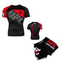 Mens Compression MMA Boxing Training Set Short Sleeve Rash Guard Shorts Combat Sports Fitness XL