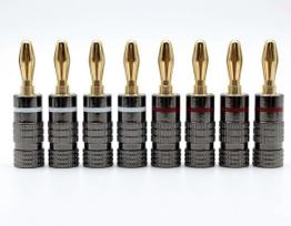 Banana Plugs, 24K Pure Copper, Gold Plated, Audio Grade, 8-Pack [Quantity Selectable], 12AWG-18AWG Speaker Cable Connectors, DIY Audio, MINAKIKO black