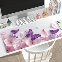 Watercolor Floral Butterfly Large Desk Mat Gaming Mouse Pad Non Slip Rubber Stitched Edge Keyboard Mat For Office Desktop Decor 800x300x2mm