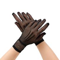 Women Fashion Fishnet Gloves, Ruffle Lace Thin UV Protection Driving Gloves, Black White Casual Accessories black