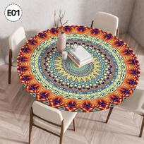 Mandala raštu apvalus stalo uždangalas, neplaunamas, atsparus vandeniui, aliejui, dulkėms, elastingas, bohemiškas staltiesė namų dekoravimui 70cm blue
