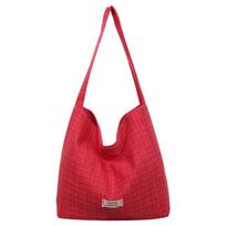 Womens Grid Pattern Canvas Tote Bag Large Capacity Casual Shoulder Hobo Purse red
