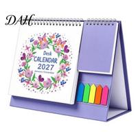 Monthly Schedule Organizer Desk Calendar 2027, Standing Flip Desktop with Sticker Portable Coil Bound Planner Notepad, Twin-Wire Binding 12 D
