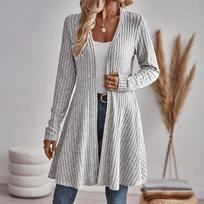 Women's Long Ribbed Knit Cardigan Slim Fit Stylish Sweater Coat for Fall and Winter Everyday Wear L gray