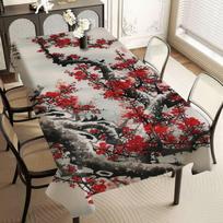 Chinese Plum Flower Multi-Use Rectangle Tablecloth - Waterproof For Dust Cover, Picnics & Tables 55x70