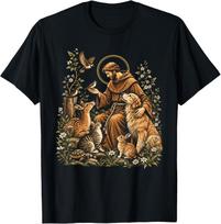 St. Francis of Assisi Floral Religious Faith Animal Catholic T-Shirt 140