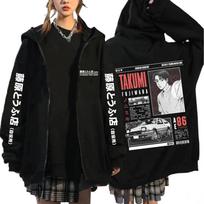 Anime Initial D Drift AE86 Takumi Fujiwara Tofu Shop JDM Car Zipper Hoodies Men Women Long Sleeve Zip Up Sweatshirts Jacket Coat M black