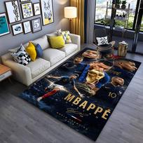 Soccer Star Area Rug, Kylian Mbappe France 10 World Cup Trophy Kiss Champion Print, Football Fan Living Room Decor, Non-Slip Mat 40x60cm( 15x23in ) gray