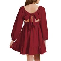 Little Girls Color Long Puff Sleeve Open Back Belted Dress for Casual Party Wear 140 brown