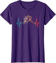 Retro Funny Mountain Bike Heartbeat Cycling Tee Ladies' Crewneck T-Shirt 4XL blue