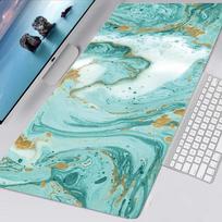 Ocean Blue Marble Pattern Desk Mat Waterproof Nonslip Extended Mouse Pad 30x80x0.2cm