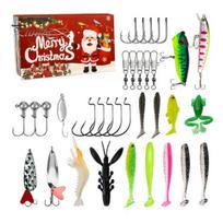 Fishing Lures & Hooks Set Advent Calendar for Men, 24 Days Christmas Countdown with Minnow And Worm Baits Freshwater and Saltwater Fishing, B red