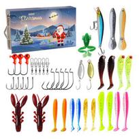 Fishing Lures & Hooks Set Advent Calendar for Men, 24 Days Christmas Countdown with Minnow And Worm Baits Freshwater and Saltwater Fishing, G gray