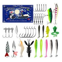 Fishing Lures & Hooks Set Advent Calendar for Men, 24 Days Christmas Countdown with Minnow And Worm Baits Freshwater and Saltwater Fishing, F