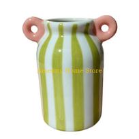 F26C Decorative Vases Striped Flower Container for Desk Styling, Shelf Display, Entry Table Use, and Indoor Flower Arrangement white