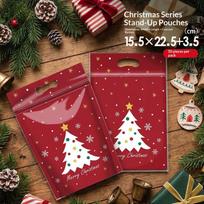50Pcs Resealable Clear Christmas Zip Lock Bags With Handles Tear Resistant Xmas Party Candy Snack Pouches for Holiday Travel Use D