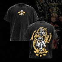 Anime Record of Ragnarok Buddha Printed Tee Men Women Washed Cotton T-shirts Short Sleeve Vintage T shirt Harajuku Male T shirt 4XL black