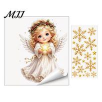 Christmas Party Supplies Angel Window Clings, Removable PVC Static Glass Stickers for Holiday Theme Art Home Decor, Reusable Electrostatic Snowflake D beige